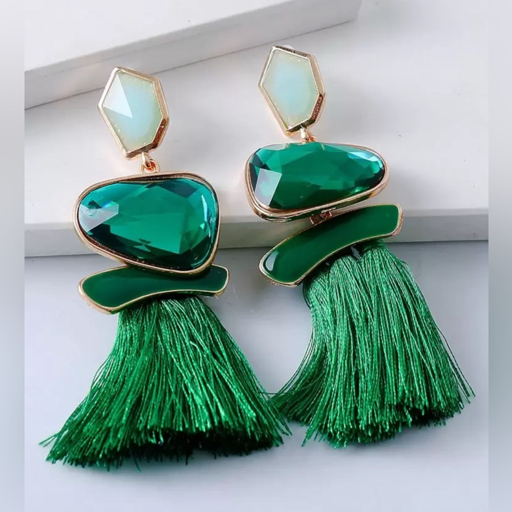 Emerald Green Tassel Earrings